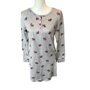 Laura Ashley gray Henley sleep shirt nightgown Christmas terrier women small